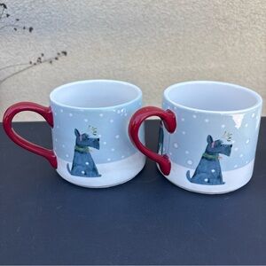 PIER 1 IMPORTS Hand Painted Christmas Dogs In Snow Large Mug : Set of 2